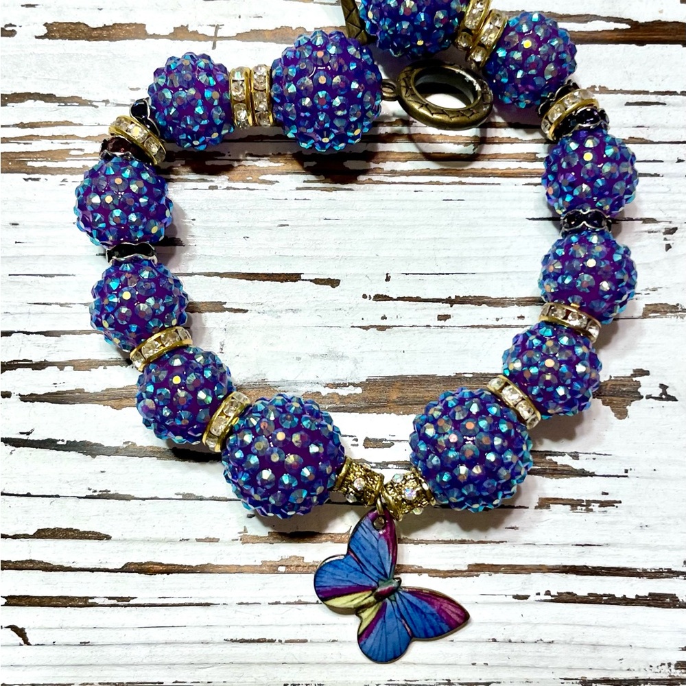 Elegant Purple Beaded Pet Necklace with Butterfly Charm